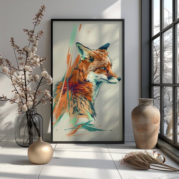 Original Abstract Fox Art Print + Digital Copy, Colorful Vibrant Illustration - Picture 3 of 10